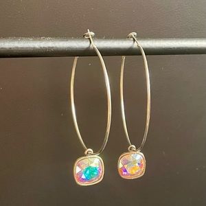 AB Crystal large silver hoop earrings with iridescent crystal